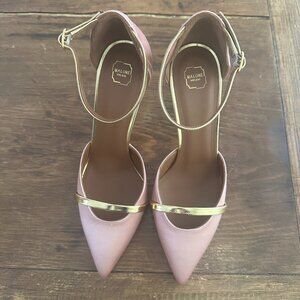 Malone Souliers Booboo satin pumps, blush nude with gold ~ 38.5, NWOT!